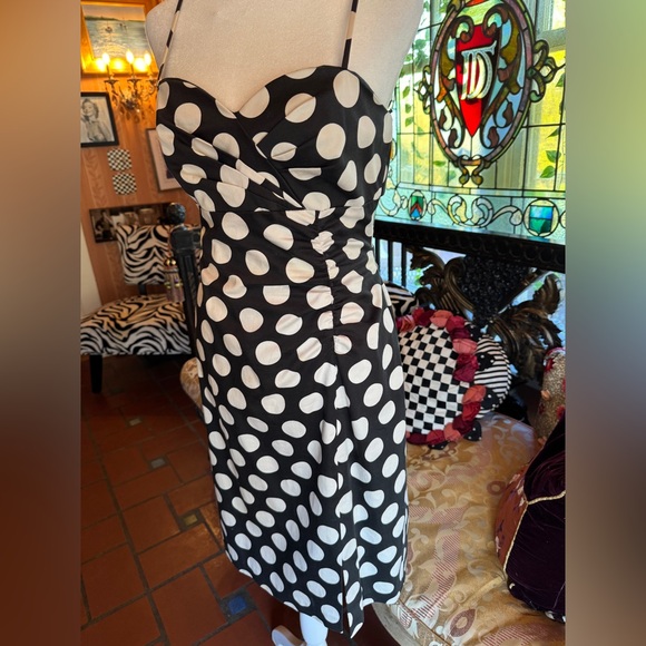 Vintage 90s Black and White Polka Dot Mini Party Dress Size 6 - Picture 3 of 9